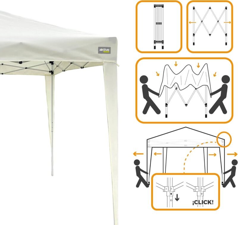 AKTIVE 61055 - Carpa Plegable 3x3 m, Cenador para jardín, 300 240 cm, Color Beige, 150 Gramos, Techo de ventilación, Montaje Minutos, Garden - Imagen 3