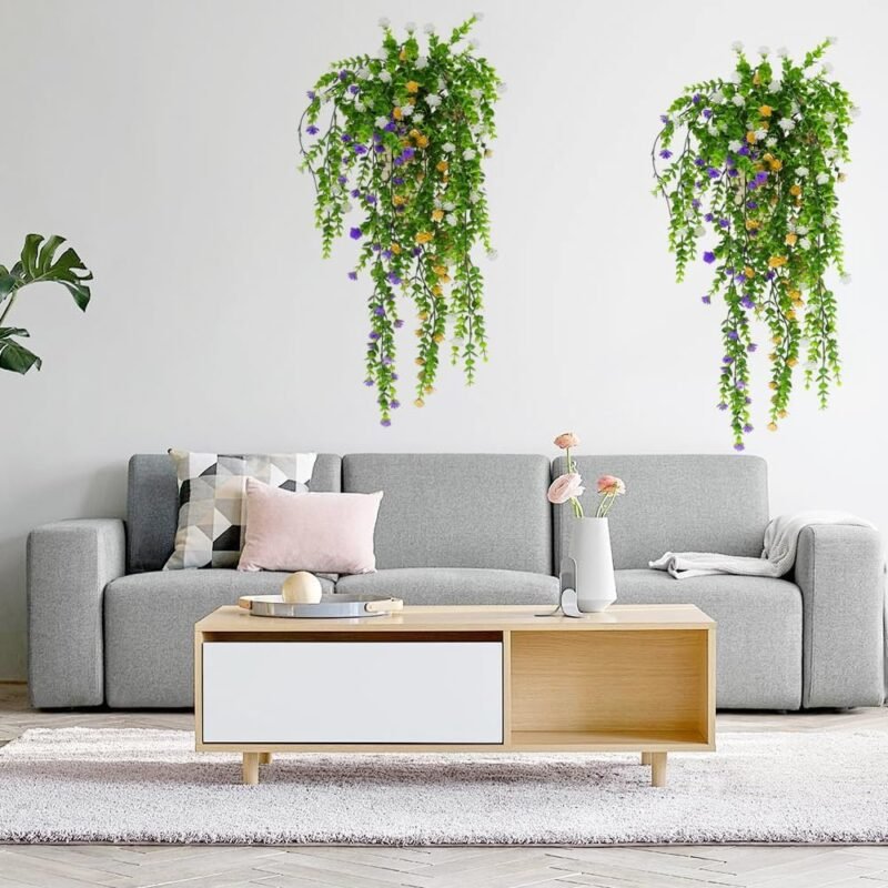 milaosk 3 Piezas Plantas Artificiales Colgantes,Hiedra Artificial con Flores Plantas Artificiales Decorativas Artificial Plants Outside Interior para Decoración del Jardín del Balcón 80cm - Imagen 3