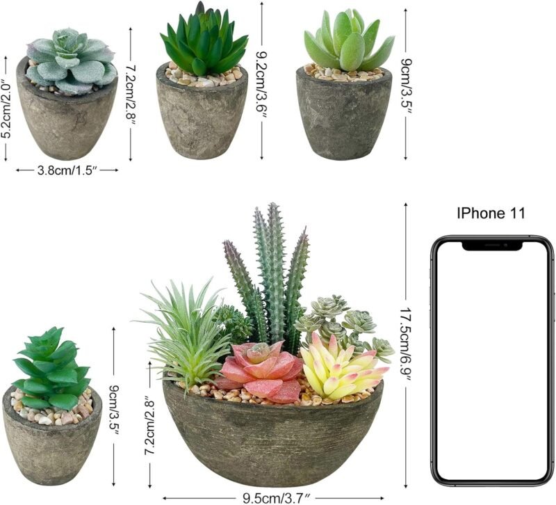 Vasemouh Plantas Artificiales, 5pcs Plantas Artificiales Decorativas, Pequeñas Bonitas Suculentas Artificiales para la Decoración Hogar, Decoracion Escritorio - Imagen 2