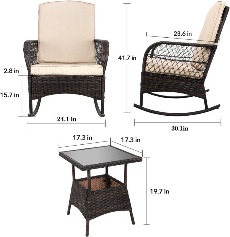 LEVELEVE Patio Furniture Set Outdoor Rattan Chair Wicker Sofa Garden Conversation Bistro Sets w/Loveseat for Yard,Pool or Backyard (7PC-2 Rocking Chair+Table+2 Ottoman) - Imagen 2