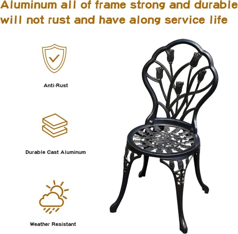 JARDIN DE CENTENNIAL Patio Bistro Set.Rust-Resistant Cast Aluminum Bistro Table Set with Umbrella Hole for Backyard (Tulip Copper) - Imagen 3