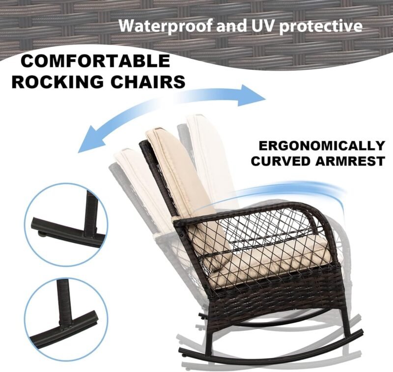 LEVELEVE Patio Furniture Set Outdoor Rattan Chair Wicker Sofa Garden Conversation Bistro Sets w/Loveseat for Yard,Pool or Backyard (7PC-2 Rocking Chair+Table+2 Ottoman) - Imagen 5