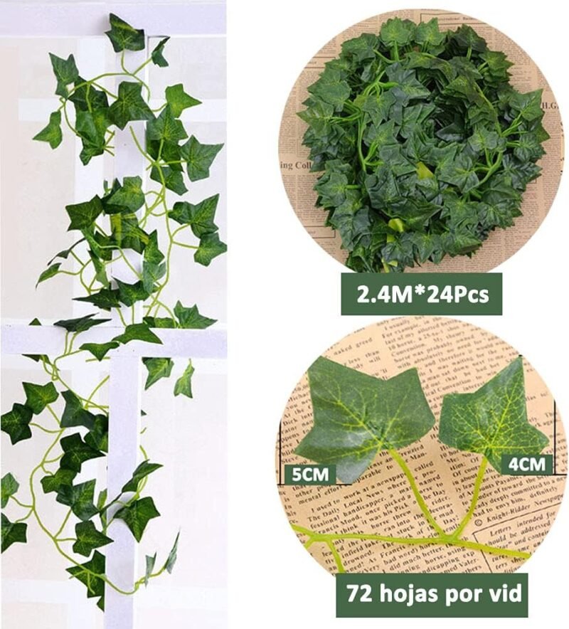 Homvik Plantas Hiedras Enredaderas Artificiales 24Pcsx2.4m Plantas Colgantes Artificiales Guirnalda para Decoración Exterior Boda Hogar Seto Jardín Escalera Ventana Balcón Valla Mesa Fiesta Interior - Imagen 4