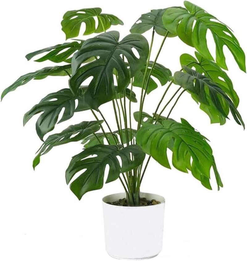 Laelfe Planta Artificial Monstera en Maceta, Planta Falsa Palmera Tropical para Interiores Exteriores Hogares, Oficinas, Jardines, Salas de Estar, Mesas, Escritorios (23,6in)