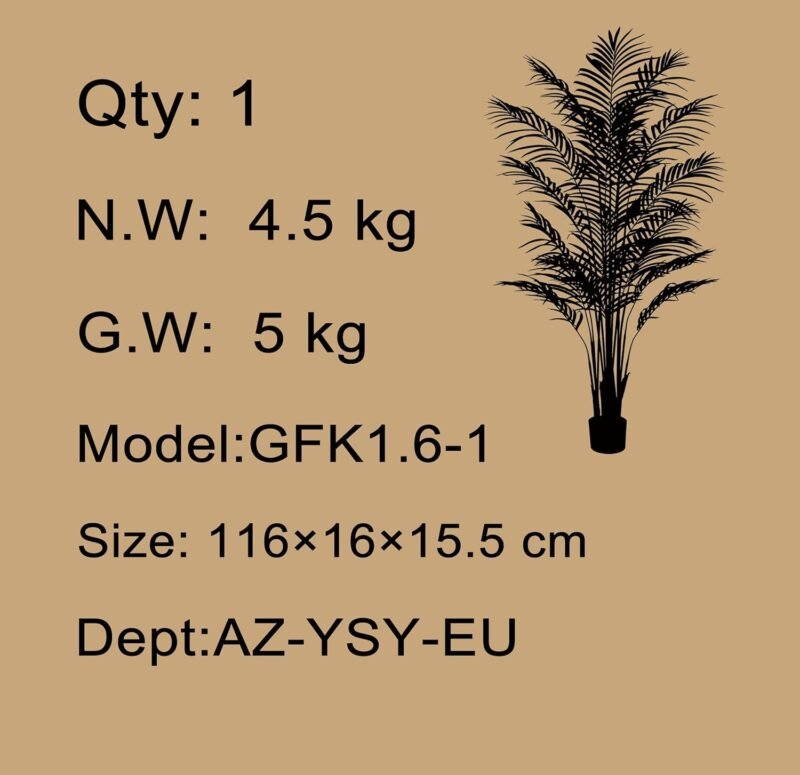 CROSOFMI Planta Artificial Areca Palmera Grande 170 cm Arbol Artificial Plastico Interior y Exterior Hogar Salon Dormitorio Balcón Moderno Decorativas (1 Pack) - Imagen 10