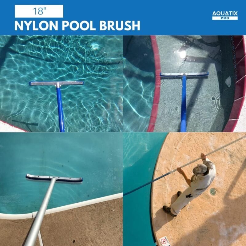 Cabezal de cepillo para piscina Premium, 45 cm, aluminio, cepillo de limpieza por Aquatix Pro con Clips EZ, para paredes, azulejos y suelos, diseño elegante y cerdas resistentes - Imagen 8