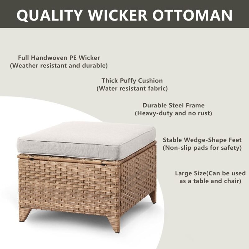 Patio Furniture Swivel Chairs Set - 5 Piece Rattan Wicker Outdoor Sectional Conversation Sets with 2 Swivel Rocking Chairs,2 Ottomans and 1 Side Table for Porch Deck Garden(Yellow/Beige) - Imagen 6