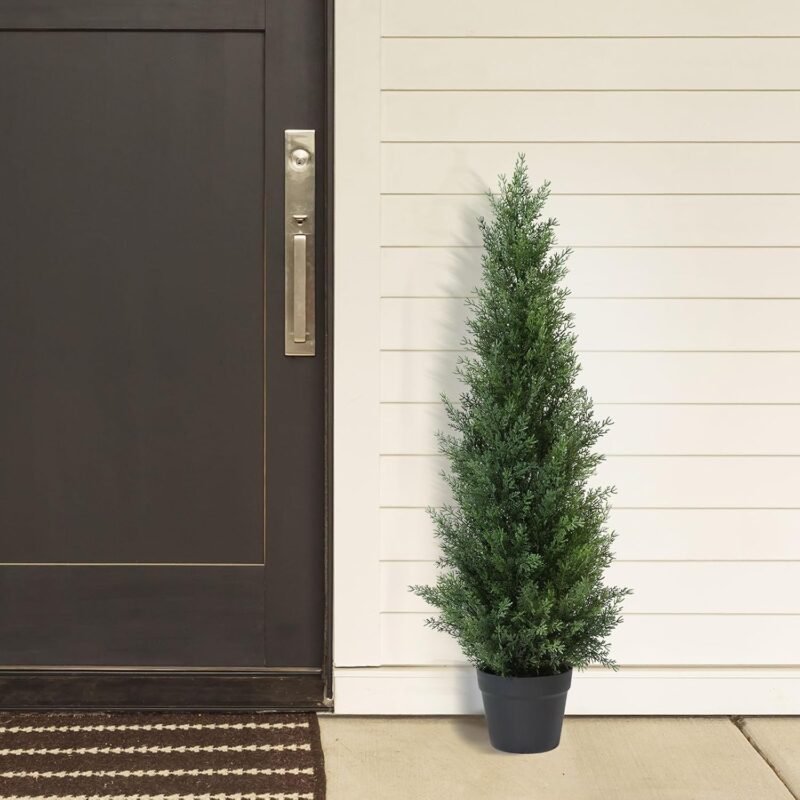 CROSOFMI Planta Artificial Grande Exterior Decorativas 95 cm Cedar Tree Arbol Artificial con Maceta(2 Pack) - Imagen 2