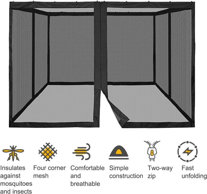 Treesunshine Mosquitera para cenador de 3 x 3 m, cremallera de cuatro vías, mosquitera para cenador de jardín con ganchos, para cenador, terraza, albergue o balcón - Imagen 7