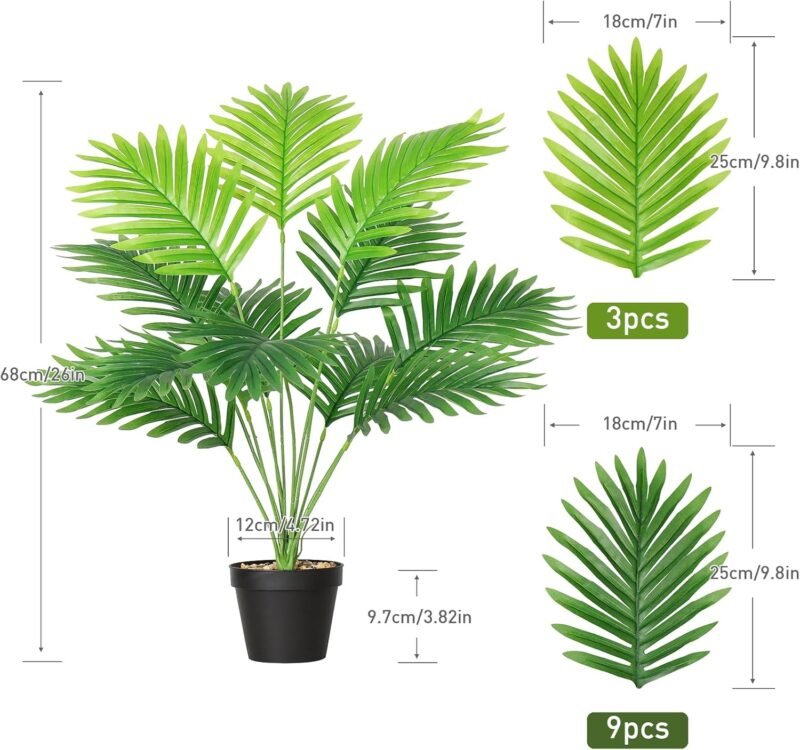 SOMYTING Planta artificial grande de areca de 68 cm de alto 12 ramas en maceta, planta artificial tropical hawaiana verde planta falsa real plantas artificiales decoración de oficina planta verde 2pcs - Imagen 3