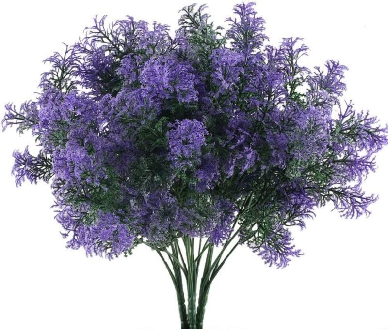 KOSHIFU 4 Piezas Flores Artificiales Exteriores Interiores Púrpura Plantas Artificiales Arbustos 7 Ramas Flores Plástico Decorativas Primavera Verano para Balcón Jardín Cementerio Ventana Hogar Jarrón