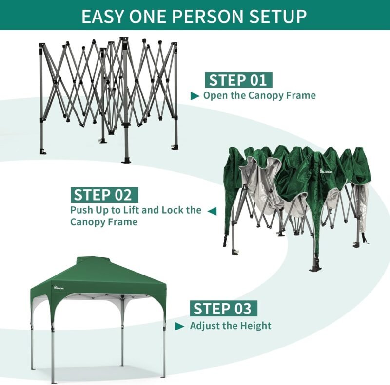 YITAHOME Carpa Plegable Gazebo 3X3 m, Cenador Impermeable Pabellón De Jardín y 4 Bolsas de Arena, Protección UV Altura Ajustable con Bolsa con Ruedas para Camping, Fiestas, Exterior, Verde - Imagen 5