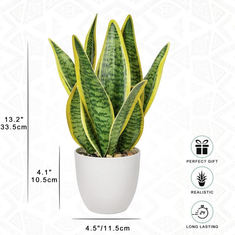 Oairse 31cm Sansevieria Planta Artificial en Maceta de cerámica, pequeña Planta de Interior, Planta de Serpiente Artificial, Plantas Artificiales como verdaderas, baño, Dormitorio - Imagen 2