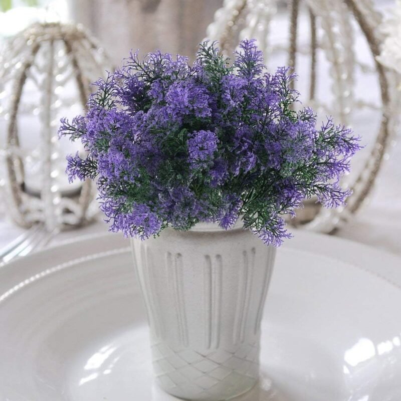 KOSHIFU 4 Piezas Flores Artificiales Exteriores Interiores Púrpura Plantas Artificiales Arbustos 7 Ramas Flores Plástico Decorativas Primavera Verano para Balcón Jardín Cementerio Ventana Hogar Jarrón - Imagen 2