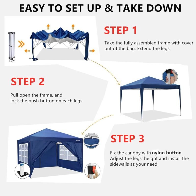 COBIZI - Cenador de jardín (3 x 3 m, con 4 Paneles Laterales extraíbles, Barnum Plegable, Impermeable y antiUV, Tienda emergente portátil para Fiestas, Bodas, Eventos al Aire Libre, - Imagen 3