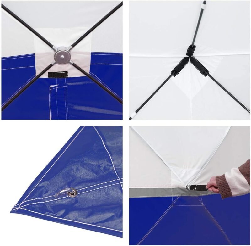 Goutime Cenador para Patio,2x2m Impermeable Plegable Camping Barnum,Carpa de Actividades Multifuncional,Carpa de Camping,Tienda de Viaje Plegable,Carpas de Pesca,Carpas de Trabajo (Blanco y Azul) - Imagen 4