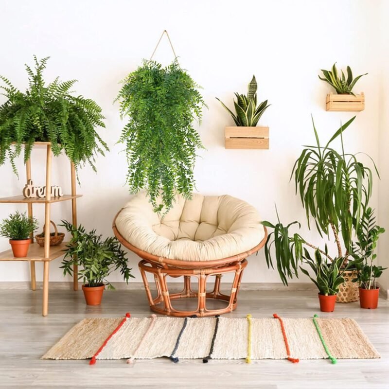 6 Piezas Plantas Artificiales Colgantes, Planta Artificial Colgante de Helecho, Plantas de Escalada Falsas, Plantas Artificiales Decorativas, para Interior y Exterior, Salas de Estar, Balcón (90 CM) - Imagen 5