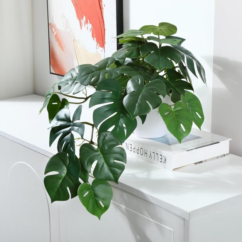 SOGUYI Plantas Artificiales 50cm Plantas Decorativas Tropical Monstera Potted Decorativas Plantas para Hogar Oficina Modernos Decoración(1 Piezas) - Imagen 3