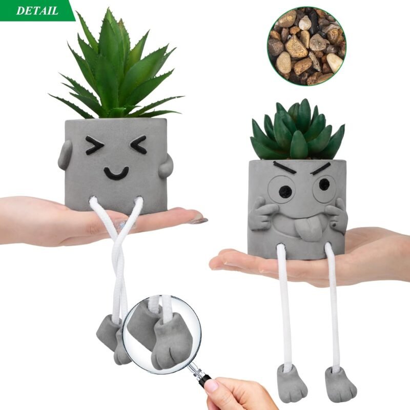 2 Piezas Plantas Artificiales Decorativas, Plantas Falsas de Interior Exterior, Mini Plantas Suculentas Falsas en Maceta de Cemento para Escritorio, Cocina, Sala de Estar Y Decoración del Hogar - Imagen 3