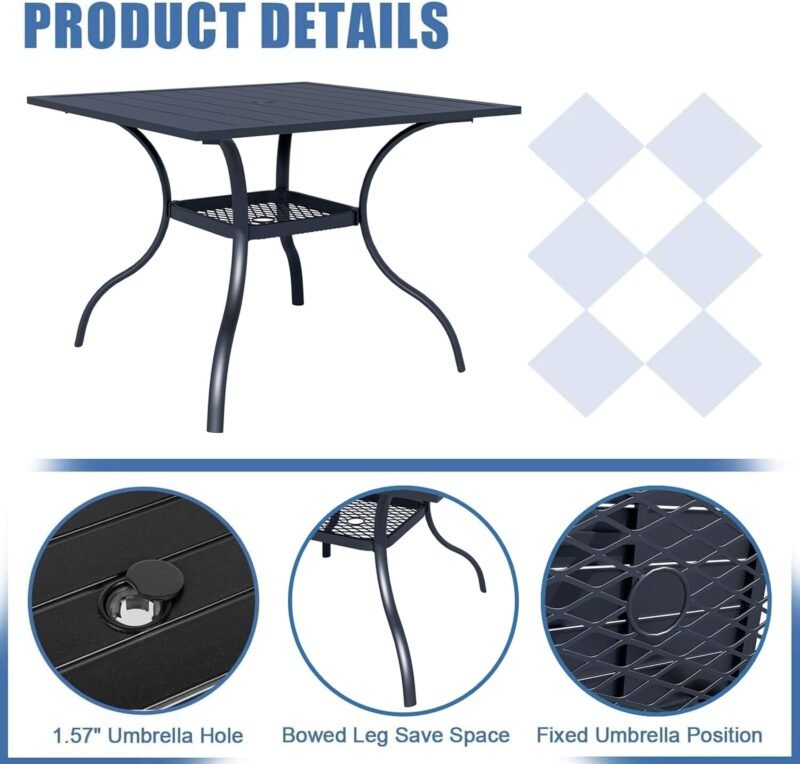 SUNCROWN 5-Piece Outdoor Wrought Iron Chairs and Table Patio Dining Furniture Set - 4 Stackable Metal Chairs, 1 Steel Slat Bistro Table and 1 Dark Blue 9Ft Patio Umbrella for Garden Backyard Deck - Imagen 7