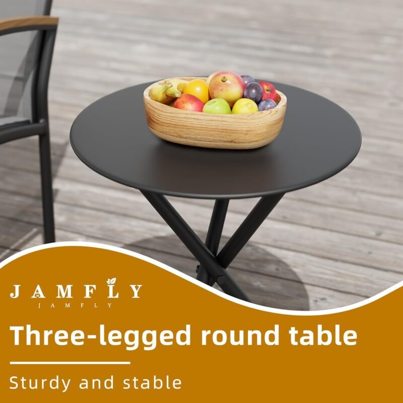 JAMFLY 3 Pieces Patio Set Outdoor Patio Furniture Sets, Modern Rocking Bistro Set Textilene Chair Conversation Sets with Detachable Pedal and Coffee Table (Light Gray) - Imagen 7