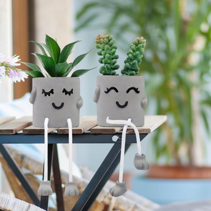 Woltoy 2 Piezas De Plantas Artificiales Decorativas, Plantas Plásticas De Macetas De Cemento, Forma De Patas Colgantes para Caras Sonrientes, para Baño De Sala De Estar De Oficina, Dormitorio - Imagen 6
