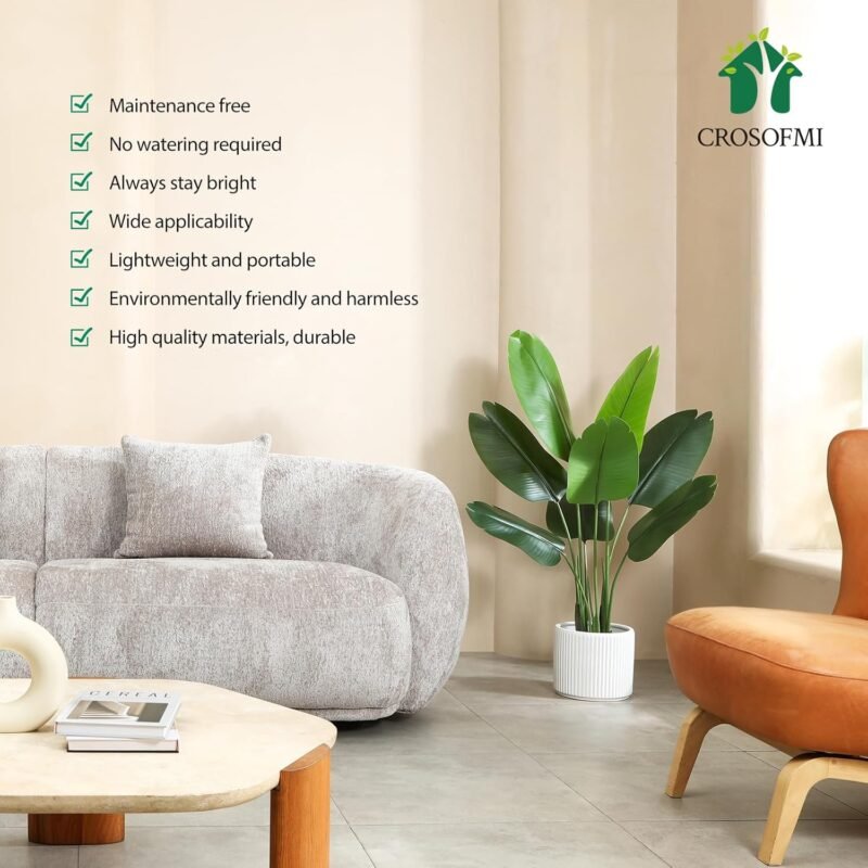 CROSOFMI Planta Artificial Ave del Paraíso 120 cm Palmera Tropical Falsa con 8 Hojas, Plantas Artificiales Maceta para Interior Exterior Casa Hogar Oficina Jardín Decoración Moderna（1 Pack） - Imagen 6