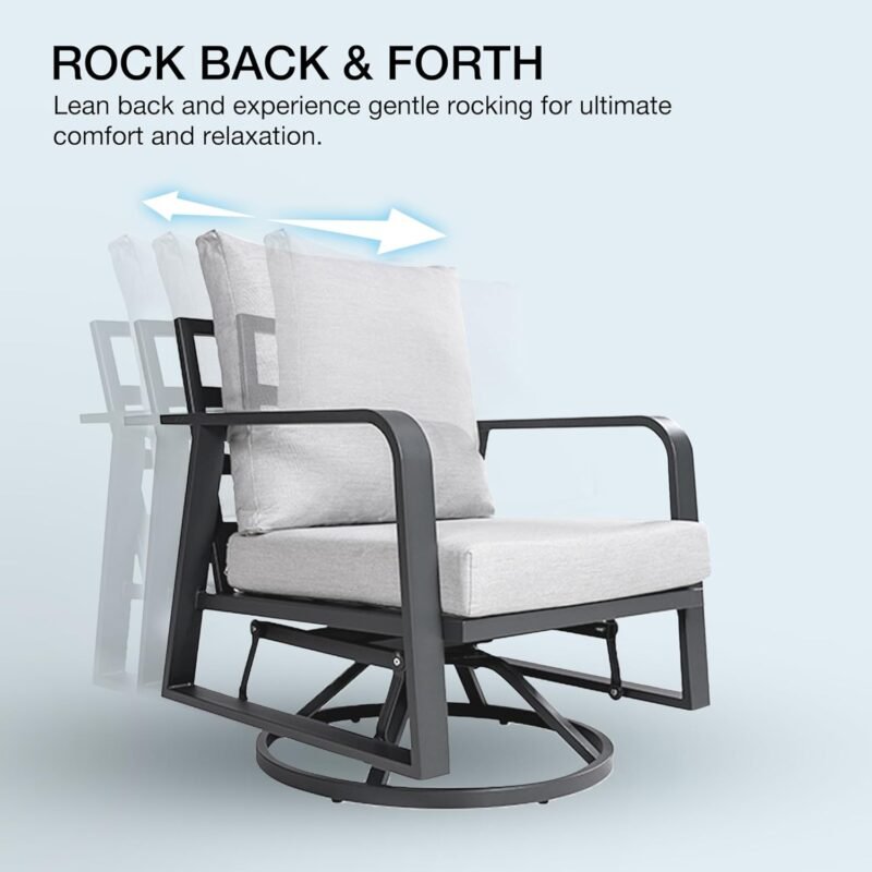 Outdoor Aluminum Patio Furniture Set 4 Piece, Swivel Rocking Chairs, All Weather Outdoor Aluminum Sofa, Patio Bistro Set for Patio, Porch, Deck(Silver Gray) - Imagen 7