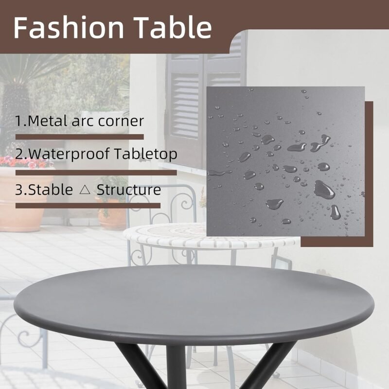 Shintenchi 3 Pieces Patio Bistro Sets, Outdoor Textilene Fabric Conversation Bistro Set, Textilene Fabric Front Porch Chairs Small Patio Furniture Set with Table for Lawn,Garden,Balcony (Grey) - Imagen 5