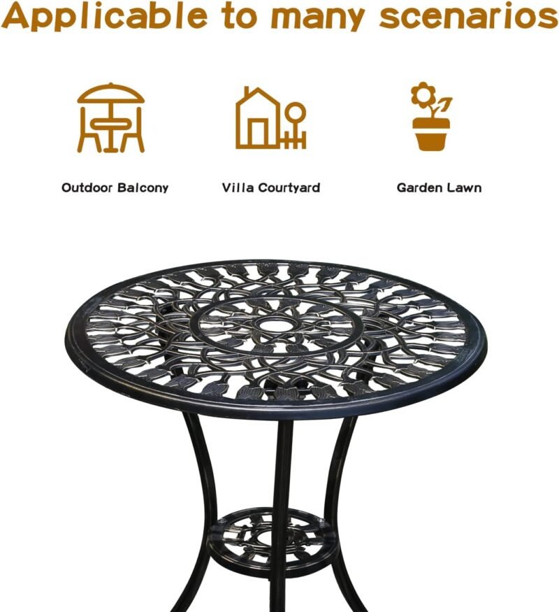 JARDIN DE CENTENNIAL Patio Bistro Set.Rust-Resistant Cast Aluminum Bistro Table Set with Umbrella Hole for Backyard (Tulip Copper) - Imagen 2