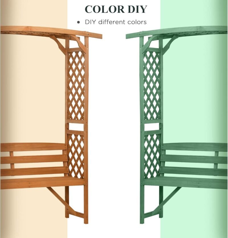 Outsunny Patio Garden Bench Arbor Arch with Pergola and 2 Trellises, 3 Seat Natural Wooden Outdoor Bench for Grape Vines & Climbing Plants, Backyard Decor, Brown - Imagen 6