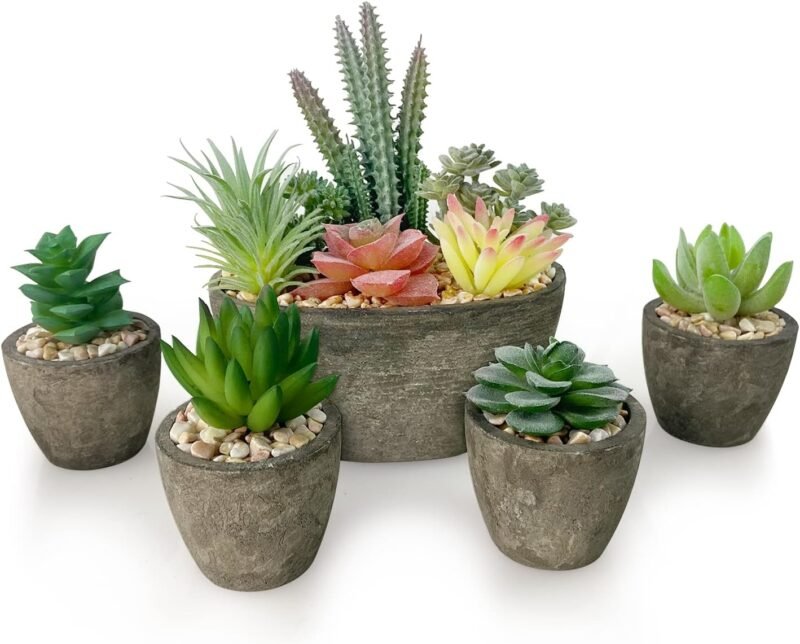Vasemouh Plantas Artificiales, 5pcs Plantas Artificiales Decorativas, Pequeñas Bonitas Suculentas Artificiales para la Decoración Hogar, Decoracion Escritorio