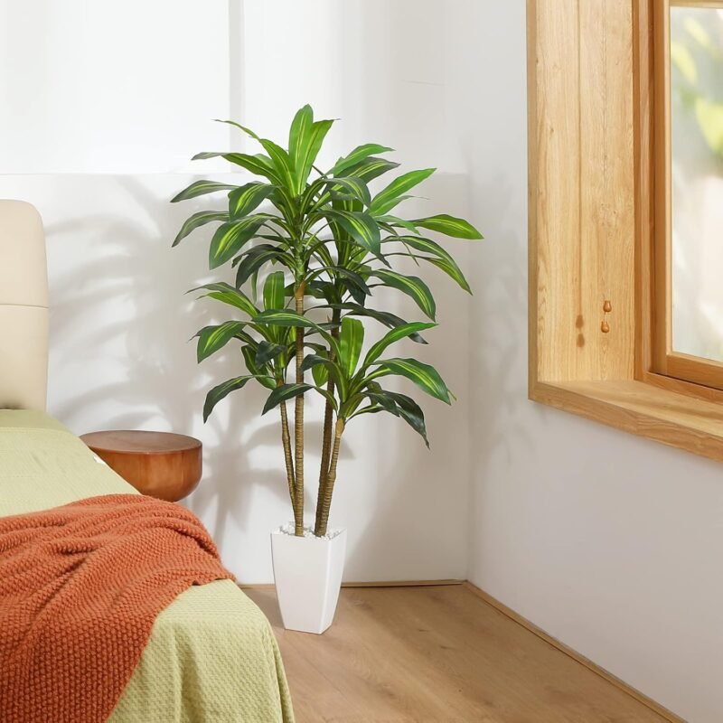 Fopamtri Drácena Artificial 120cm Hawaiian Tropic Plantas Artificiales Decorativas con 74 Hojas para Exterior e Interior Salón Dormitorio Oficina Jardín Decoración - Imagen 5