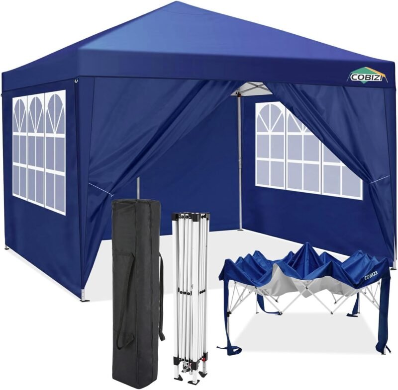 COBIZI - Cenador de jardín (3 x 3 m, con 4 Paneles Laterales extraíbles, Barnum Plegable, Impermeable y antiUV, Tienda emergente portátil para Fiestas, Bodas, Eventos al Aire Libre,