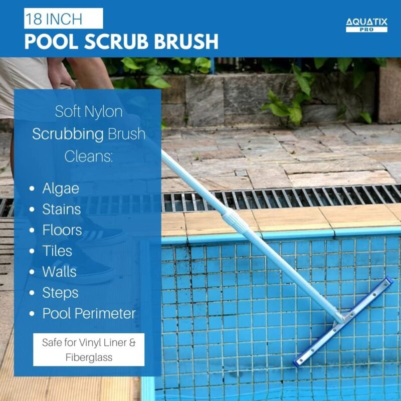 Cabezal de cepillo para piscina Premium, 45 cm, aluminio, cepillo de limpieza por Aquatix Pro con Clips EZ, para paredes, azulejos y suelos, diseño elegante y cerdas resistentes - Imagen 3