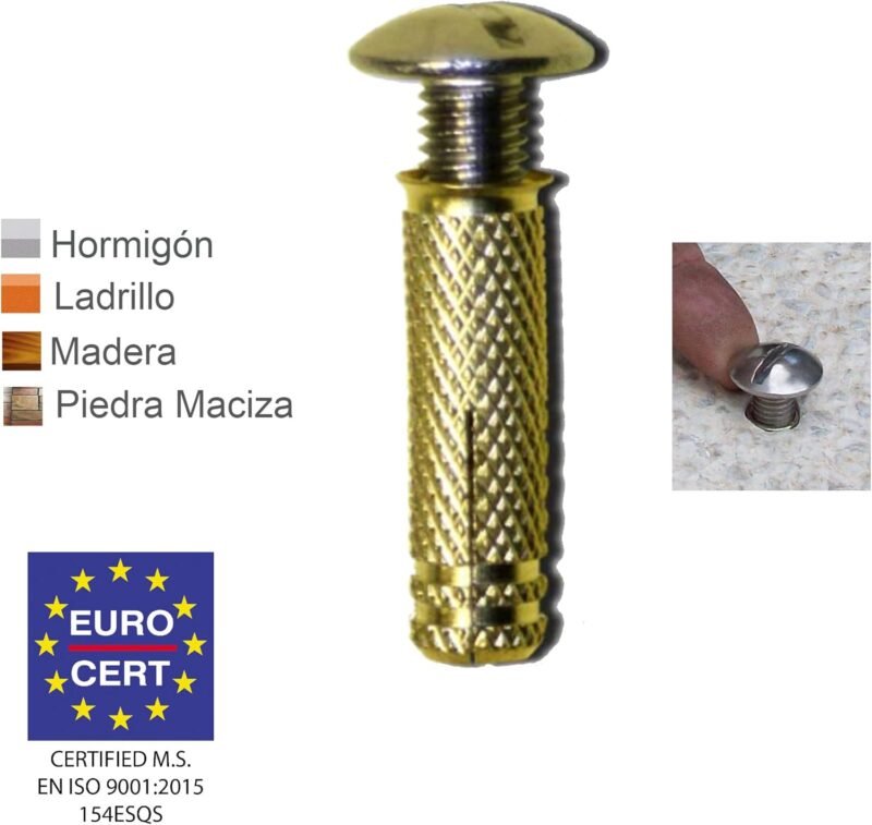 BricoLoco Tacos de Piscina de latón, Tornillo INOX A2 | Sistema de Anclaje para Lona Piscina Escamoteable con Rosca Completa. (20) - Imagen 4