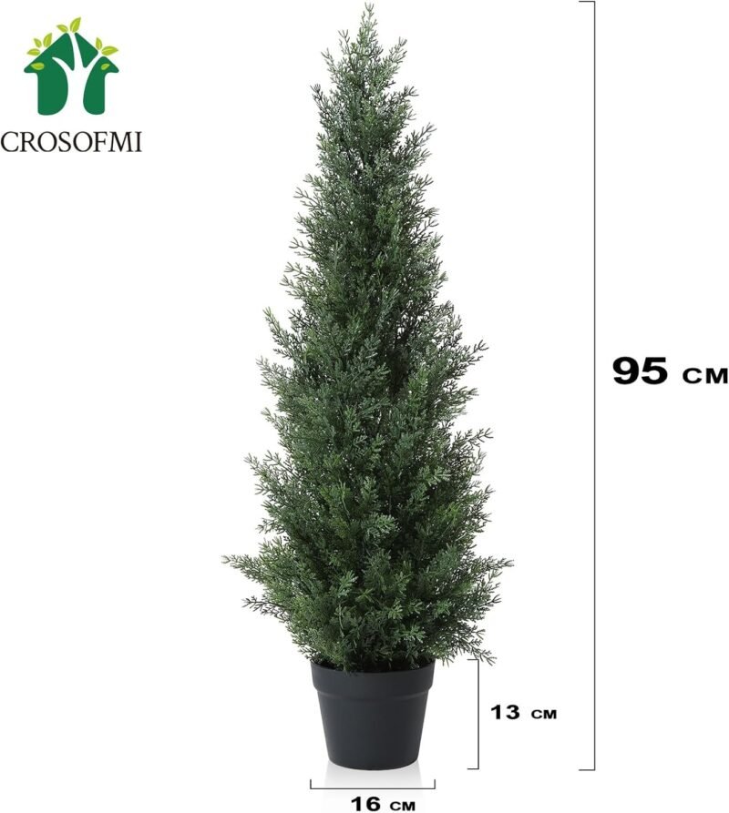CROSOFMI Planta Artificial Grande Exterior Decorativas 95 cm Cedar Tree Arbol Artificial con Maceta(2 Pack) - Imagen 6