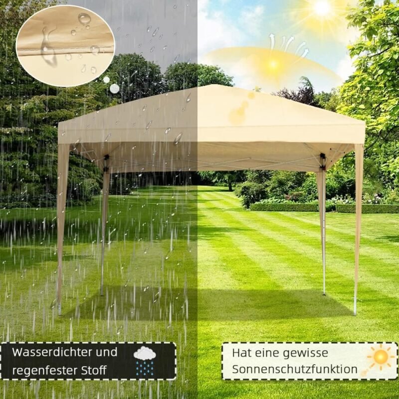 Mingone Carpa plegable resistente al agua de 2 x 2 m, para fiestas, plegable, para jardín, tienda de campaña para jardín, tienda de campaña para cerveza, estable, protección UV 50+(beige, sin 4 - Imagen 4