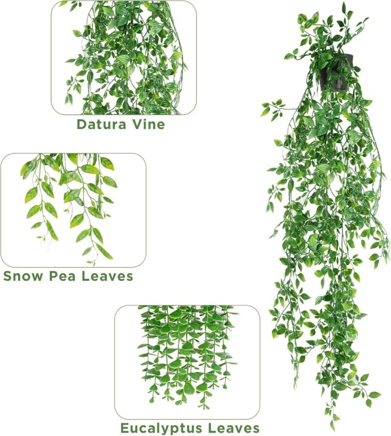ENCOUN 3PCS Plantas Artificiales Colgantes con Macetas, 55-90cm, Plantas Artificiales Decorativas para Cocina, Sala de Estar, Balcón, Jardín - Imagen 3
