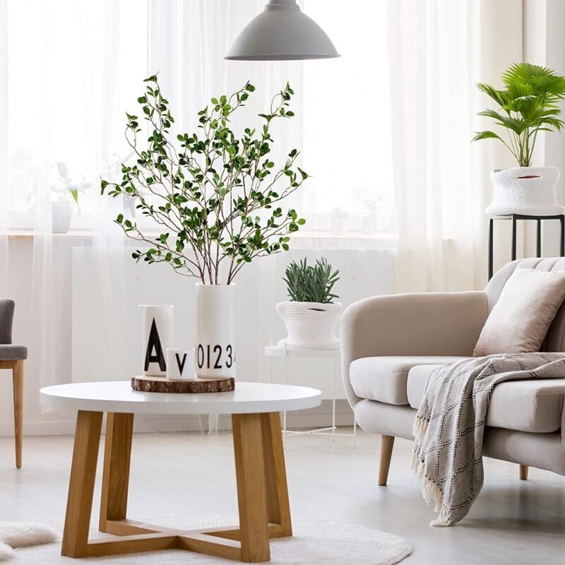 Dremisland 3 Piezas Planta Artificial 110cm Artificiales Ficus Ramas Spray Tallos Vegetación Artificial Ramita Ficus con Verde Eucalipto Hojas para Relleno Jarrones Oficina de Boda Casa Decoración - Imagen 3