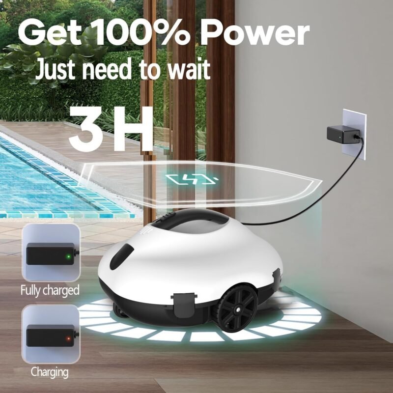 Bestyks Robot Limpiafondos Piscina, Limpiafondos Piscina Automatico 130 Minutos De Limpieza Potente,Robot Piscina InaláMbrico Motores De Doble Accionamiento para Piscinas De Fondo Plano De hasta 80 M² - Imagen 8