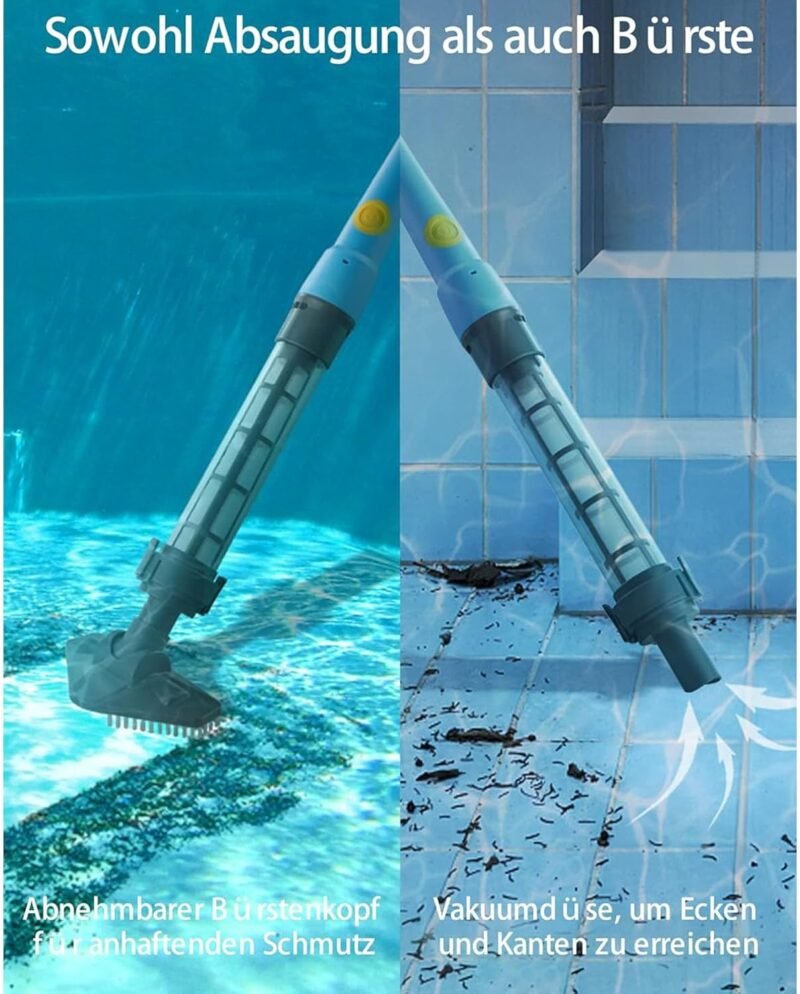 Oxseryn Aspiradora de Piscina inalámbrica con batería, 2 en 1, aspiradora de Mano para Piscina, aspiradora de Suelo con Barra telescópica, aspiración de hasta 25 l/min, aspiradora para spas, Piscinas - Imagen 3