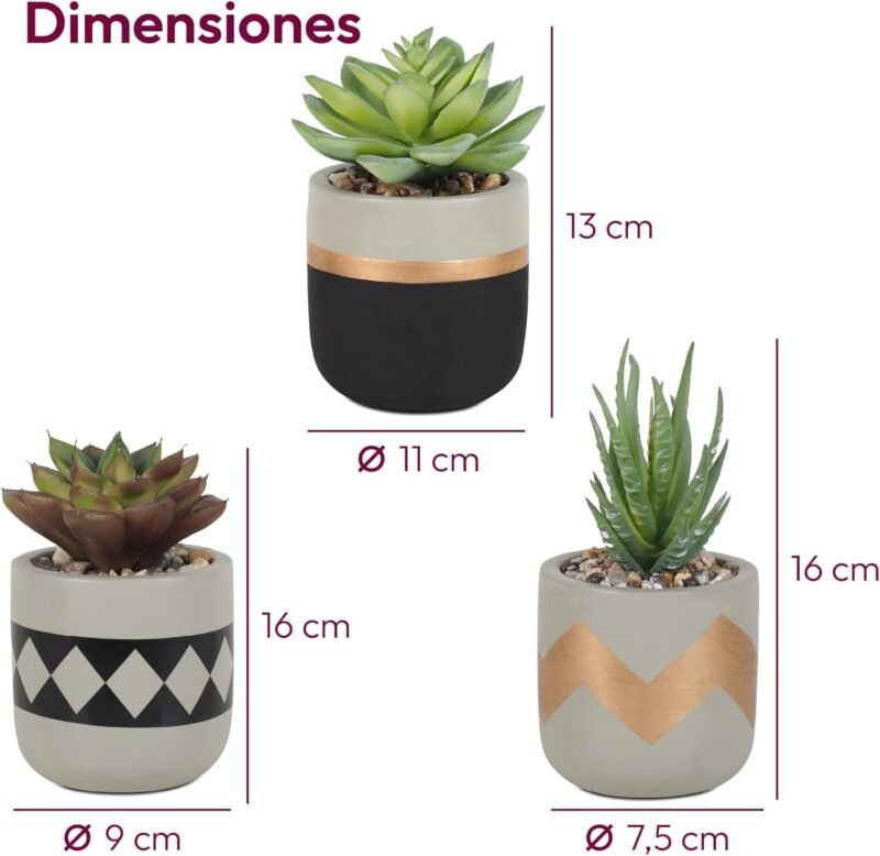 Gadgy Plantas Artificiales Decorativas con Maceta | Juego De 3 | Planta Artificial Decorativa | Plantas Falsas En Macetas De Cemento | Decoracion Interior | Tiestos Pequeñas - Imagen 7