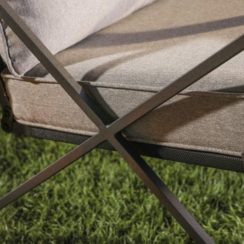 COSIEST 3 Piece Bistro Set Patio Rocking Chairs Outdoor Furniture w Warm Gray Cushions, Glass-Top Table for Garden, Pool, Backyard - Imagen 5