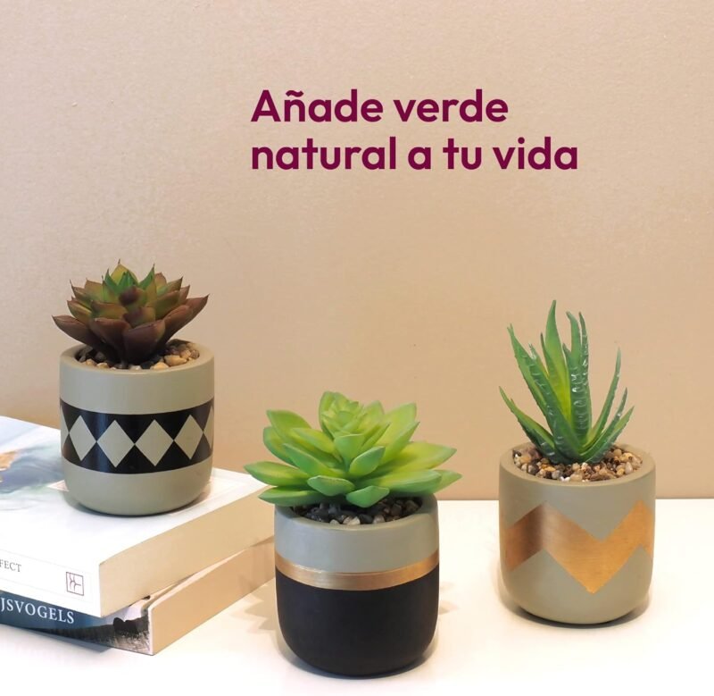 Gadgy Plantas Artificiales Decorativas con Maceta | Juego De 3 | Planta Artificial Decorativa | Plantas Falsas En Macetas De Cemento | Decoracion Interior | Tiestos Pequeñas - Imagen 9