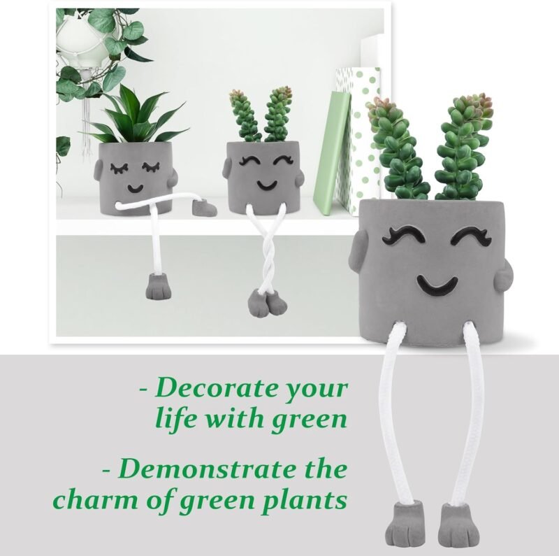 Woltoy 2 Piezas De Plantas Artificiales Decorativas, Plantas Plásticas De Macetas De Cemento, Forma De Patas Colgantes para Caras Sonrientes, para Baño De Sala De Estar De Oficina, Dormitorio - Imagen 4