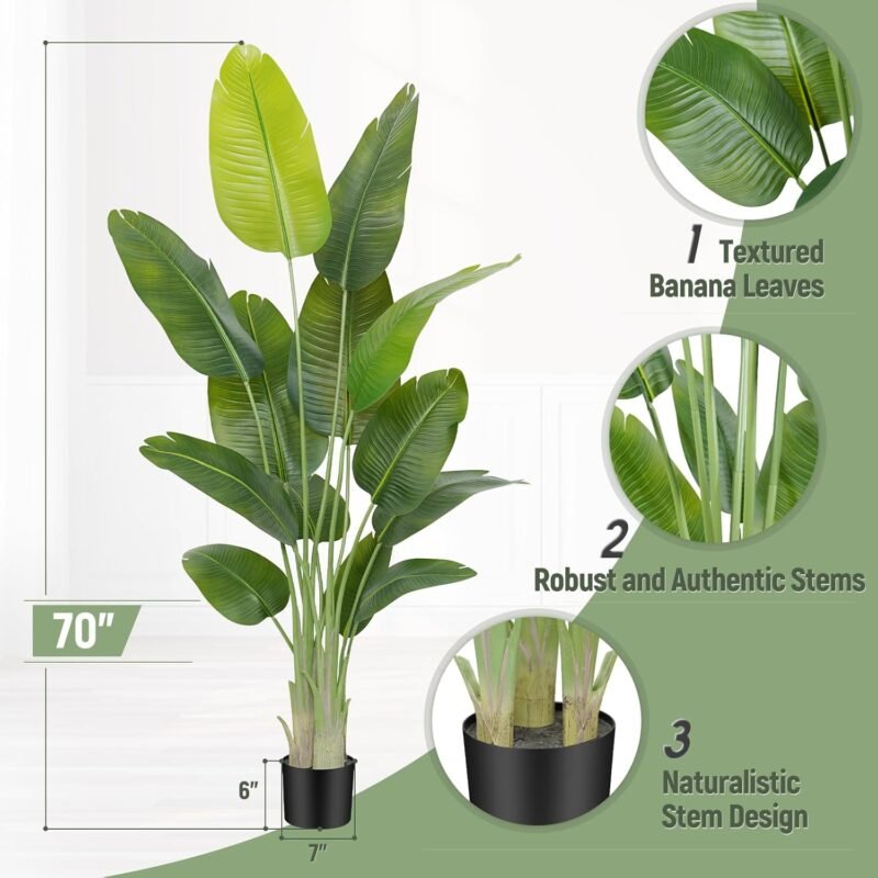 Keeplush Planta Artificial Ave del Paraíso 180 cm Planta Artificial Interior Alta con 13 Hojas, arbol Artificial Exterior Grande para Interior Casa salón Oficina dormitorios Jardín verandas (1Pack) - Imagen 3