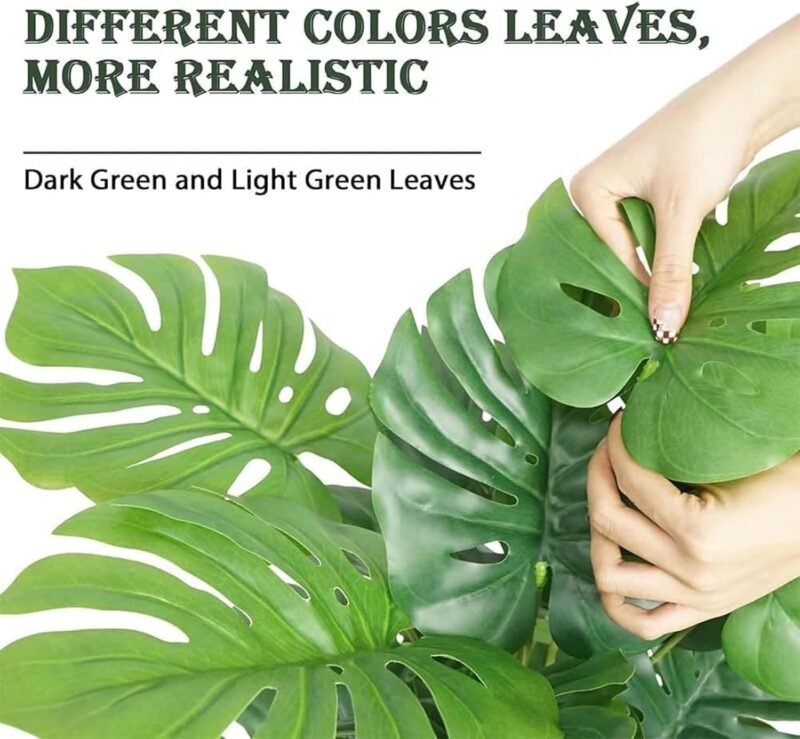 Laelfe Planta Artificial Monstera en Maceta, Planta Falsa Palmera Tropical para Interiores Exteriores Hogares, Oficinas, Jardines, Salas de Estar, Mesas, Escritorios (23,6in) - Imagen 4
