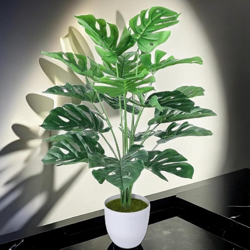 AIVORIUY Planta Artificial con Maceta Falsa Areca Palmera Grande Arbol Artificial Plastico Monstera Interior y Exterior Hogar Salon Dormitorio Balcón Moderno Decorativas Boda Oficina Verde 75cm - Imagen 4