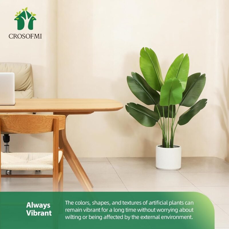 CROSOFMI Planta Artificial Ave del Paraíso 120 cm Palmera Tropical Falsa con 8 Hojas, Plantas Artificiales Maceta para Interior Exterior Casa Hogar Oficina Jardín Decoración Moderna（1 Pack） - Imagen 5